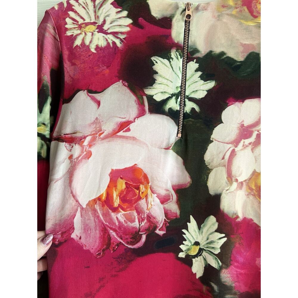 TED BAKER Tammar Knotted Waist Floral Rose On Canvas Stretch Dress Sz 2 US 6 - Picture 10 of 15
